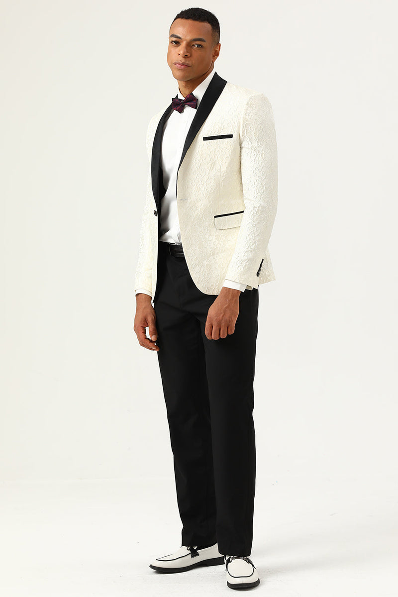 Load image into Gallery viewer, One Button White Shawl Lapel Jacquard Men&#39;s Prom Blazer