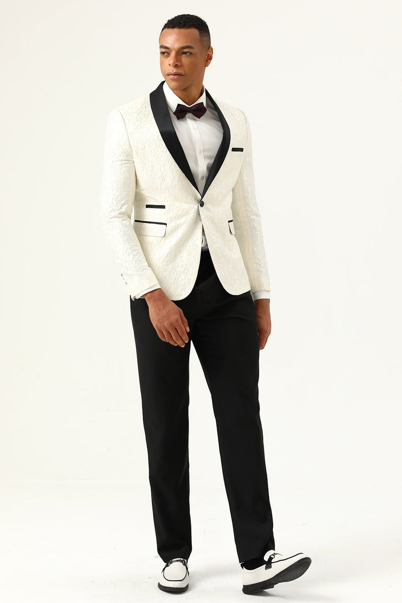 Load image into Gallery viewer, One Button White Shawl Lapel Jacquard Men&#39;s Prom Blazer