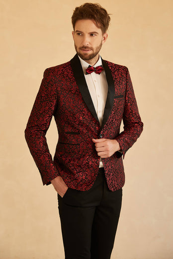 Blue Shawl Lapel Jacquard One Button Men's Prom Blazer