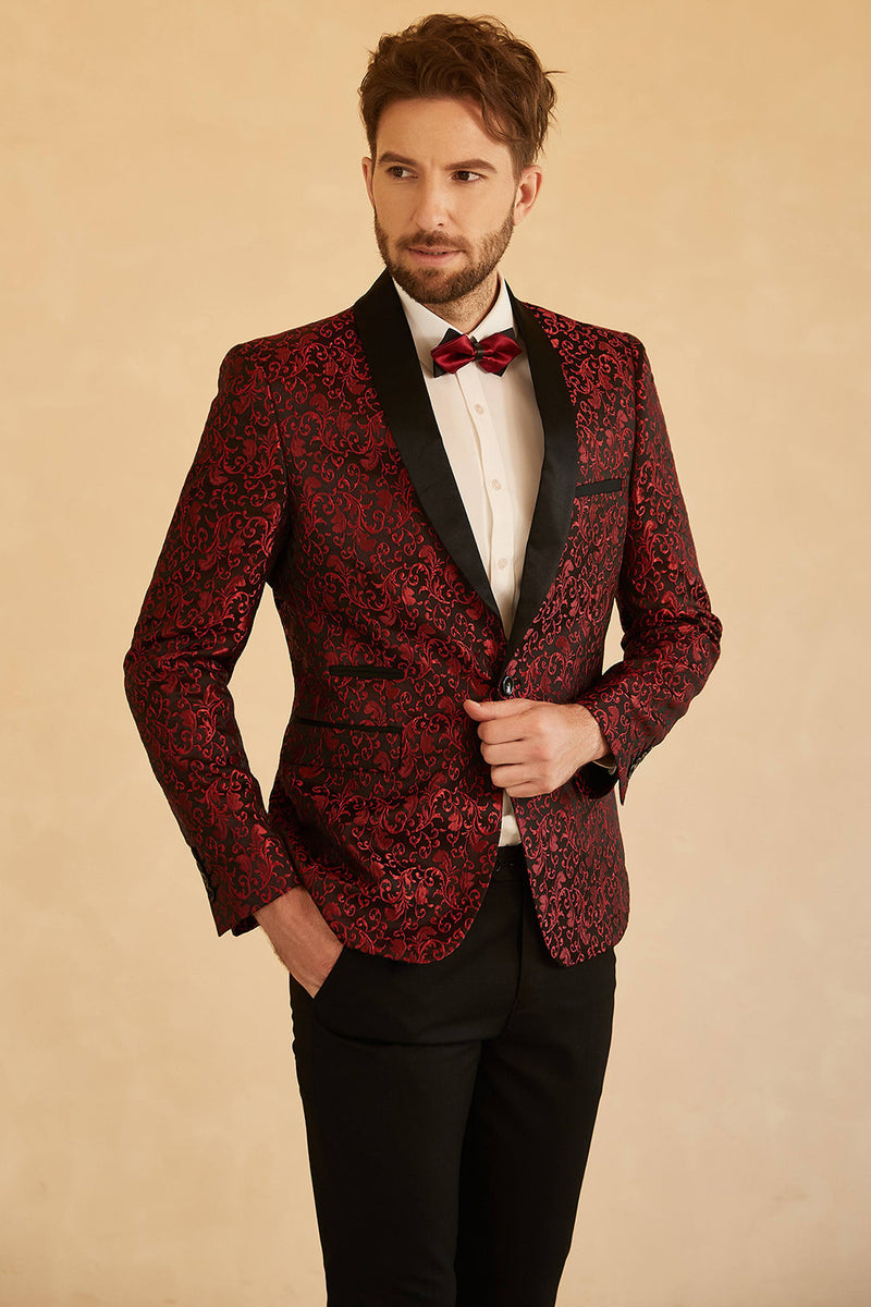 Load image into Gallery viewer, White Shawl Lapel Jacquard One Button Men&#39;s Prom Blazer