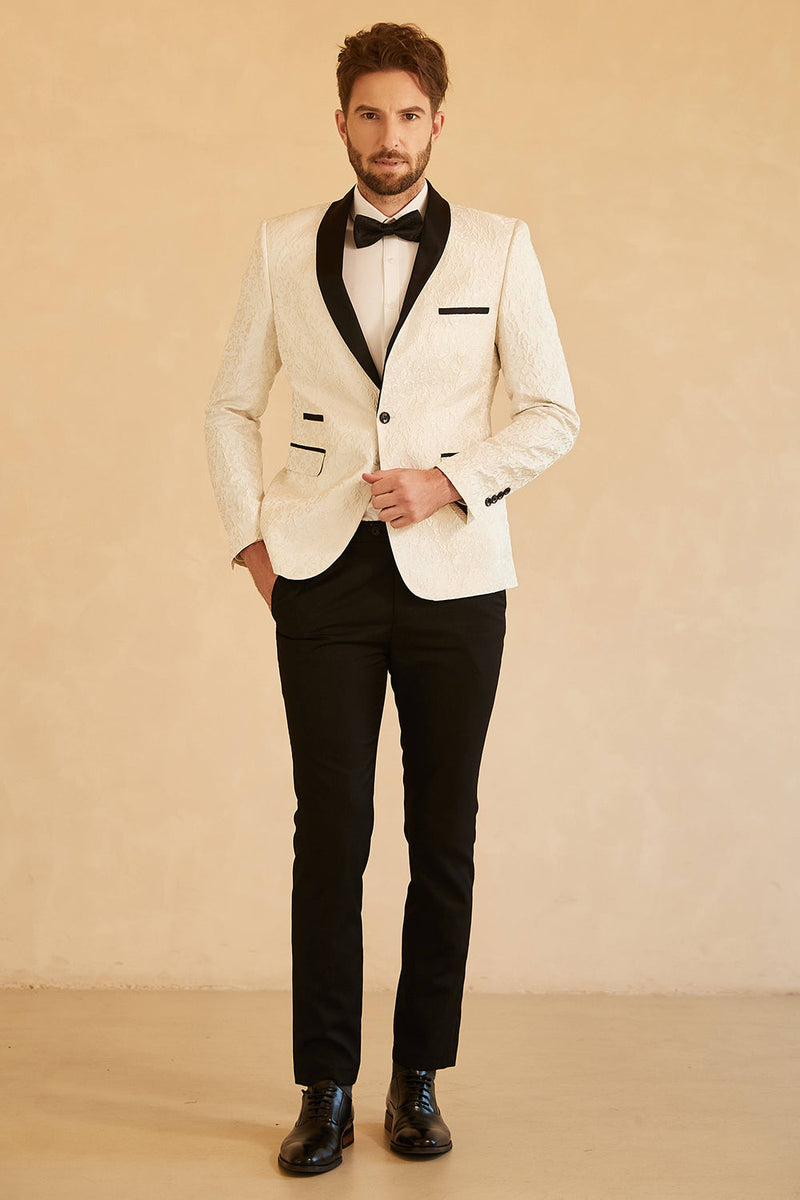 Load image into Gallery viewer, White Shawl Lapel Jacquard One Button Men&#39;s Prom Blazer