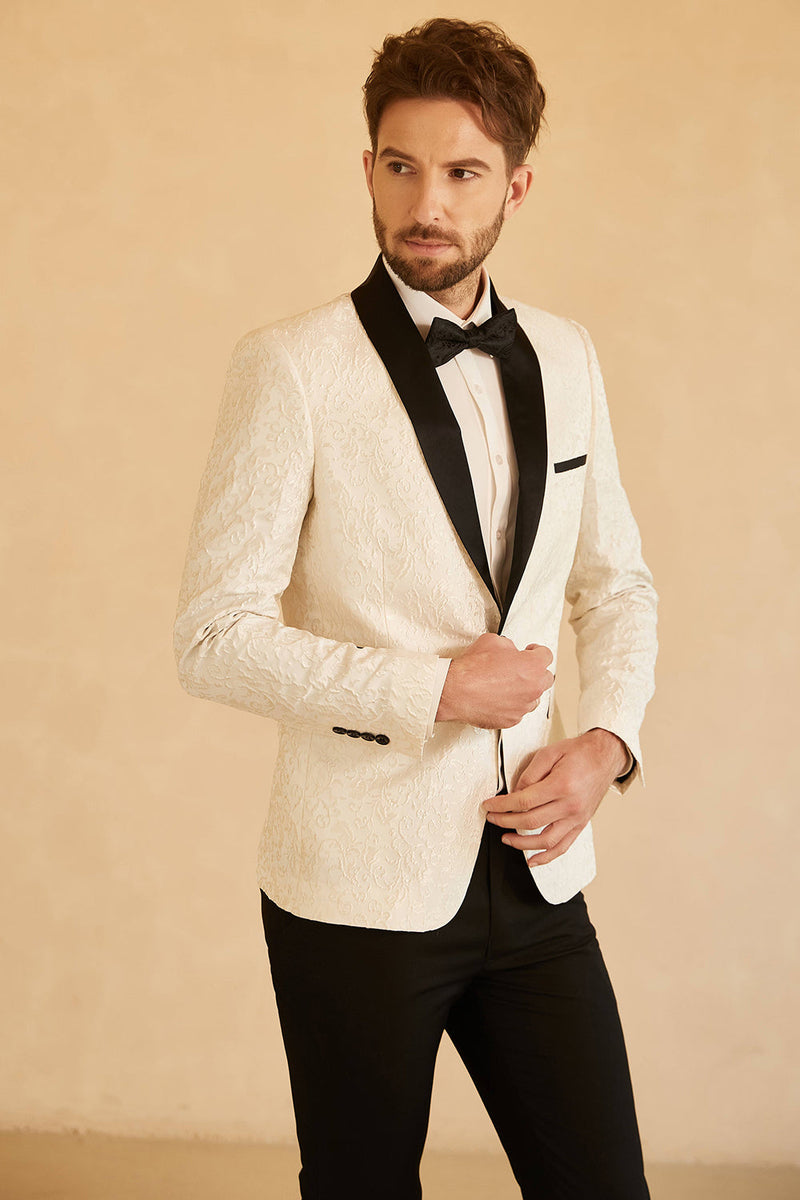 Load image into Gallery viewer, White Shawl Lapel Jacquard One Button Men&#39;s Prom Blazer