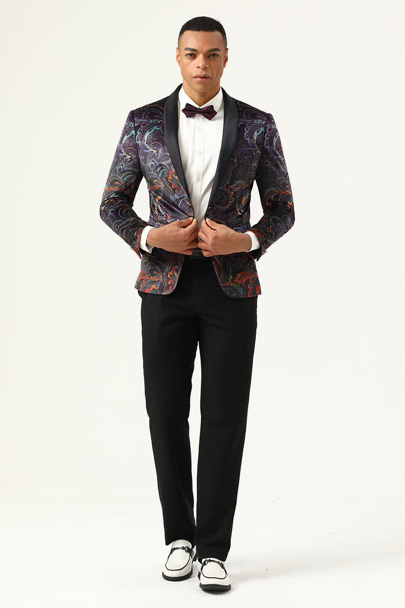 Load image into Gallery viewer, One Button Black Jacquard Shawl Lapel Men&#39;s Prom Blazer