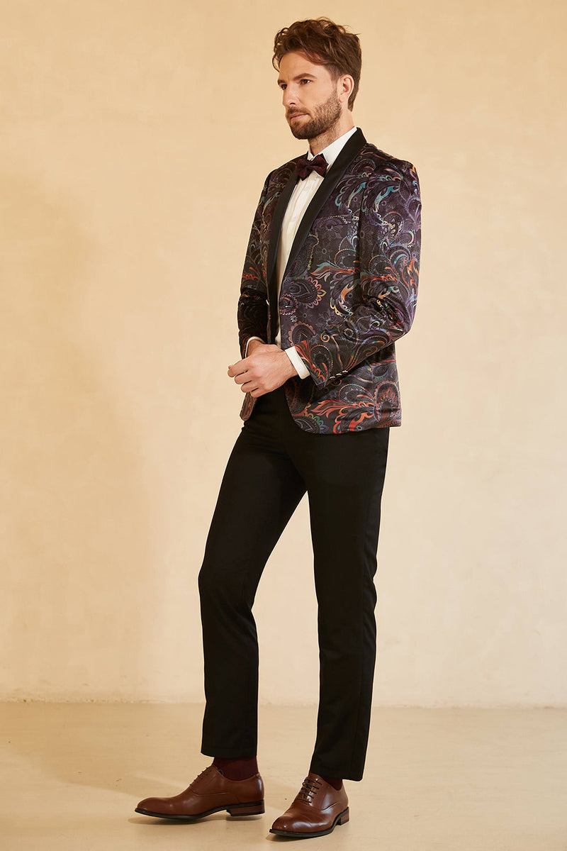 Load image into Gallery viewer, Black Jacquard Shawl Lapel One Button Men&#39;s Prom Blazer