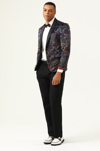 One Button Black Jacquard Shawl Lapel Men's Prom Blazer