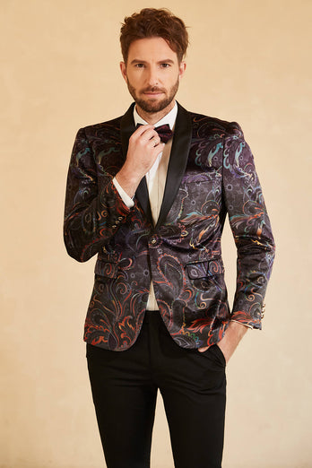 Black Jacquard Shawl Lapel One Button Men's Prom Blazer