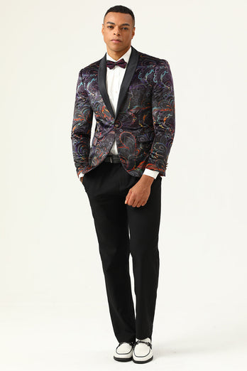 One Button Black Jacquard Shawl Lapel Men's Prom Blazer