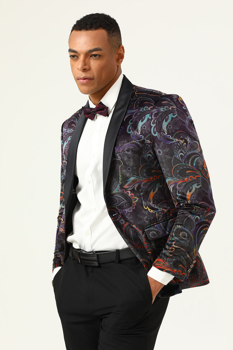 Load image into Gallery viewer, One Button Black Jacquard Shawl Lapel Men&#39;s Prom Blazer