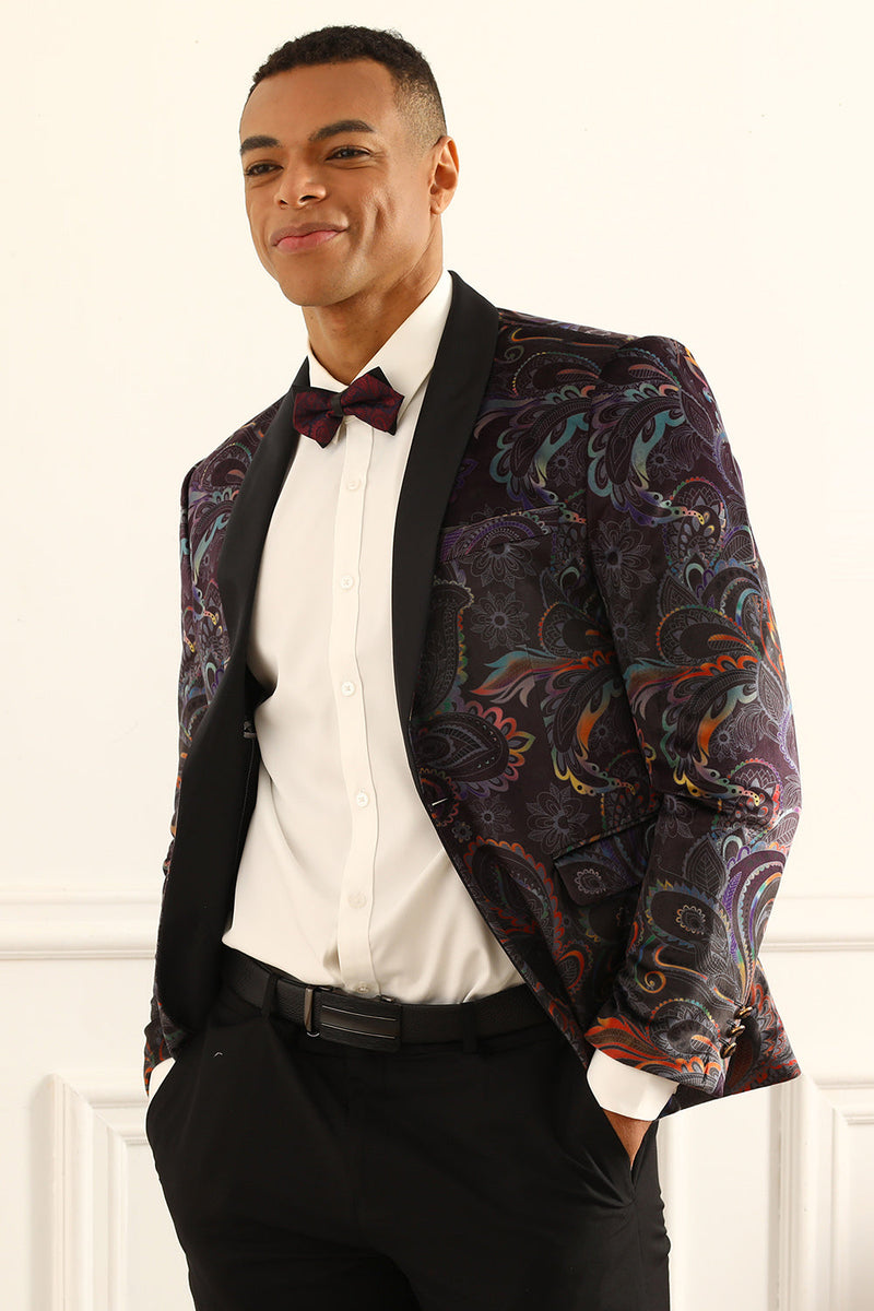 Load image into Gallery viewer, One Button Black Jacquard Shawl Lapel Men&#39;s Prom Blazer