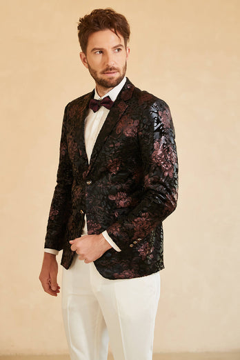 Black Red Single-Breasted Two-Button Printed Men's Blazer