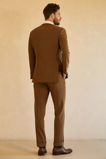 Peak Lapel Single Button Brown Men's Wedding Suits