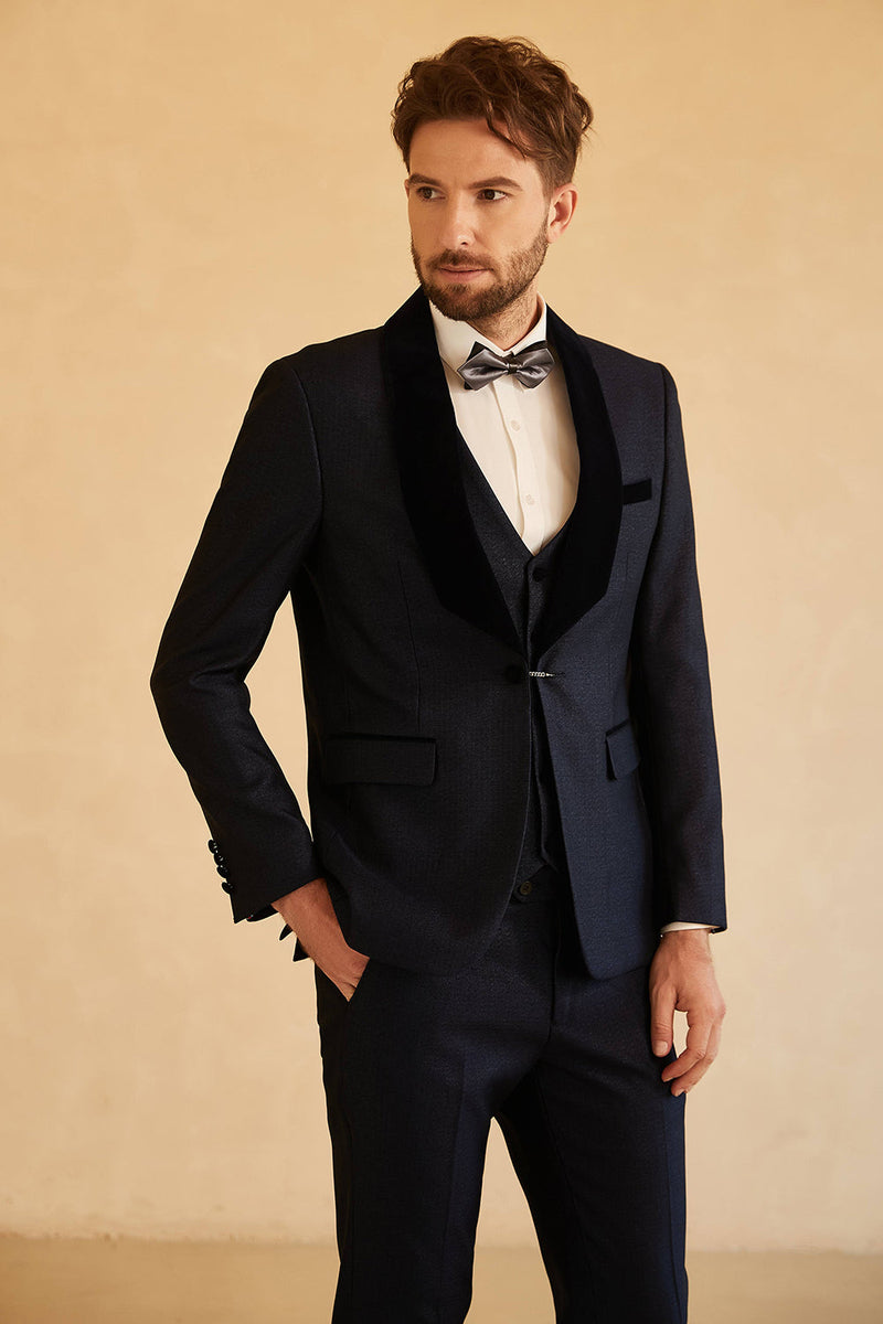 Load image into Gallery viewer, Shawl Lapel One Button Navy Wedding Suits For Men