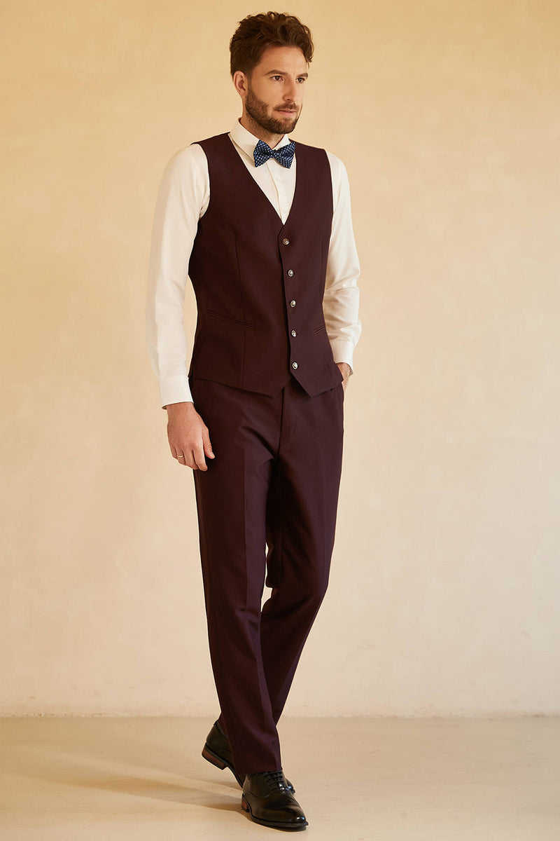 Load image into Gallery viewer, Peak Lapel Single Button Burgundy Men&#39;s Wedding Suit