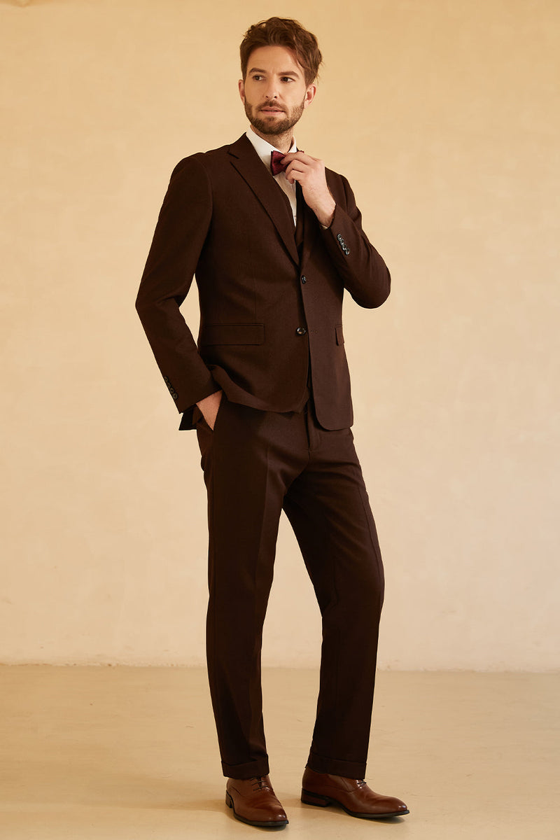 Load image into Gallery viewer, Notched Lapel Two Button Dark Brown 3 Piece Suit Wedding