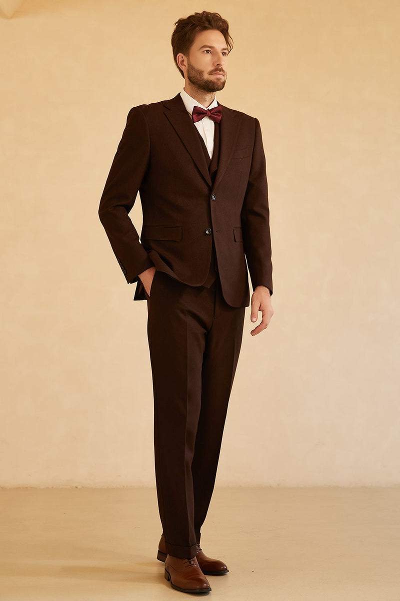 Load image into Gallery viewer, Notched Lapel Two Button Dark Brown 3 Piece Suit Wedding