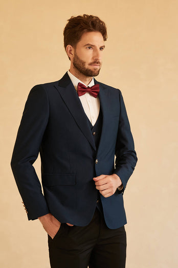 Peak Lapel Navy Men Wedding Suit