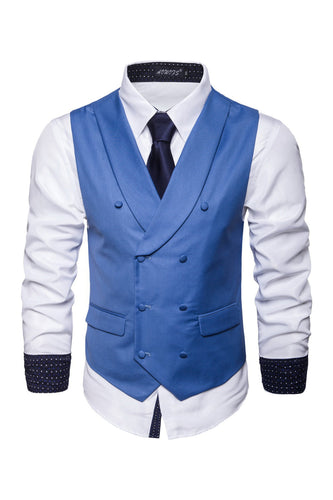 Shawl Neck Blue Double Breasted Men's Vest