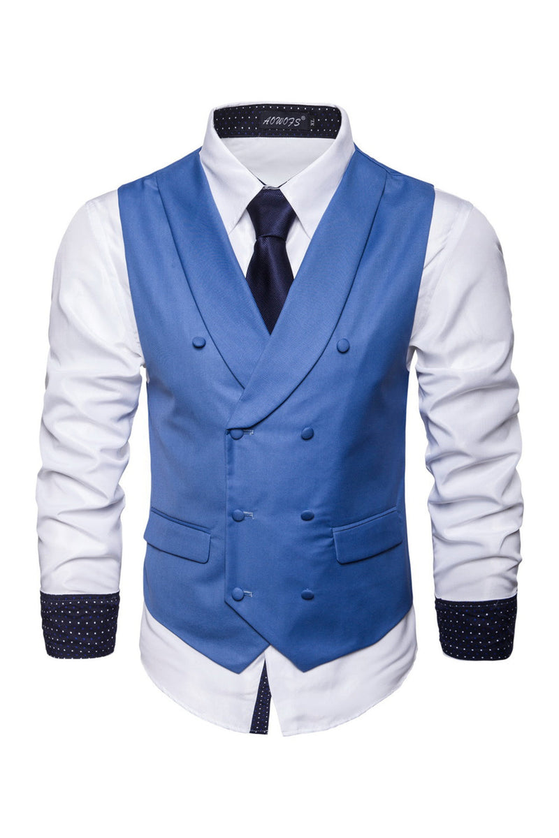 Load image into Gallery viewer, Shawl Neck Blue Double Breasted Men&#39;s Vest