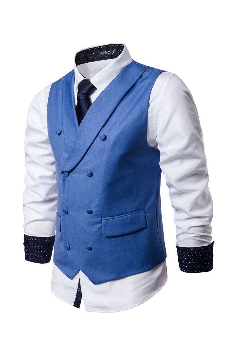 Load image into Gallery viewer, Shawl Neck Blue Double Breasted Men&#39;s Vest