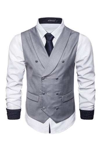 Shawl Neck Blue Double Breasted Men's Vest