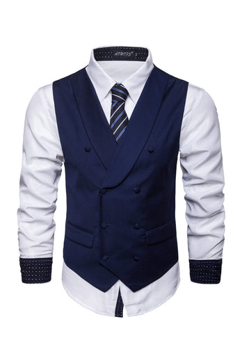 Shawl Neck Blue Double Breasted Men's Vest