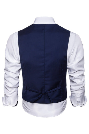 Shawl Neck Blue Double Breasted Men's Vest