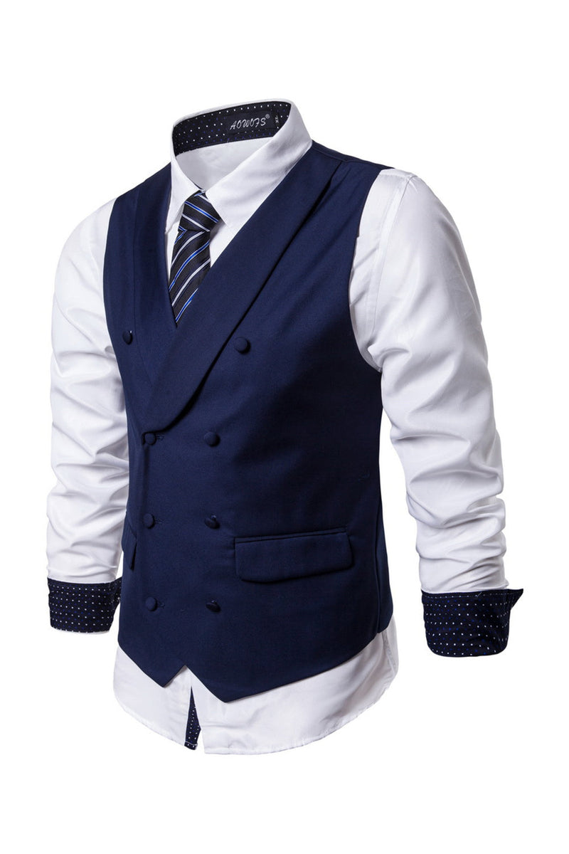 Load image into Gallery viewer, Shawl Neck Blue Double Breasted Men&#39;s Vest