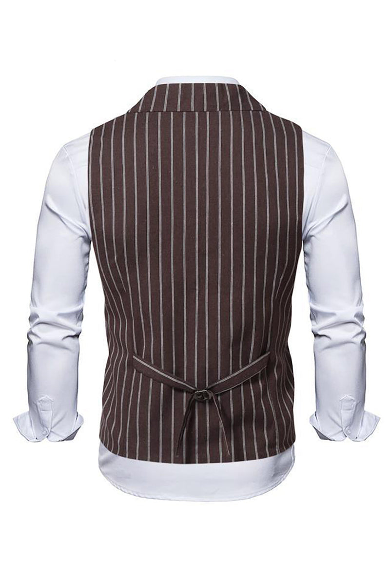 Load image into Gallery viewer, Lapel Collar Double Breasted Coffee Striped Men&#39;s Vest