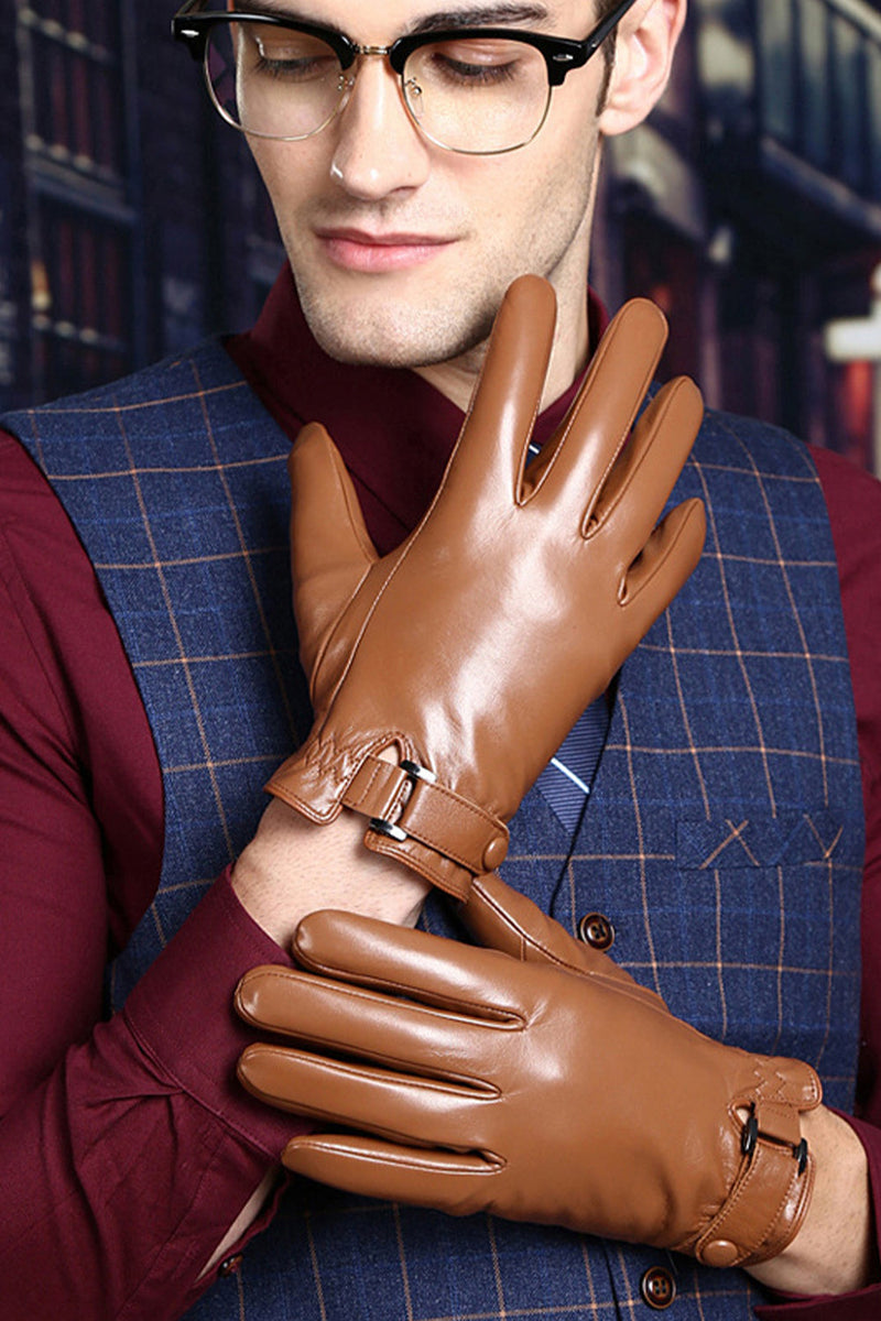 Load image into Gallery viewer, Black Leather Buckled Winter Gloves For Men