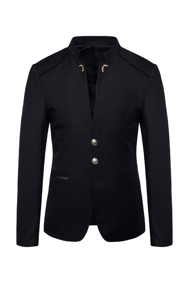 Load image into Gallery viewer, Navy Stand Collar Single Breasted Men&#39;s Blazer