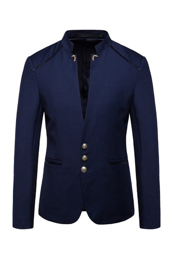 Navy Stand Collar Single Breasted Men's Blazer