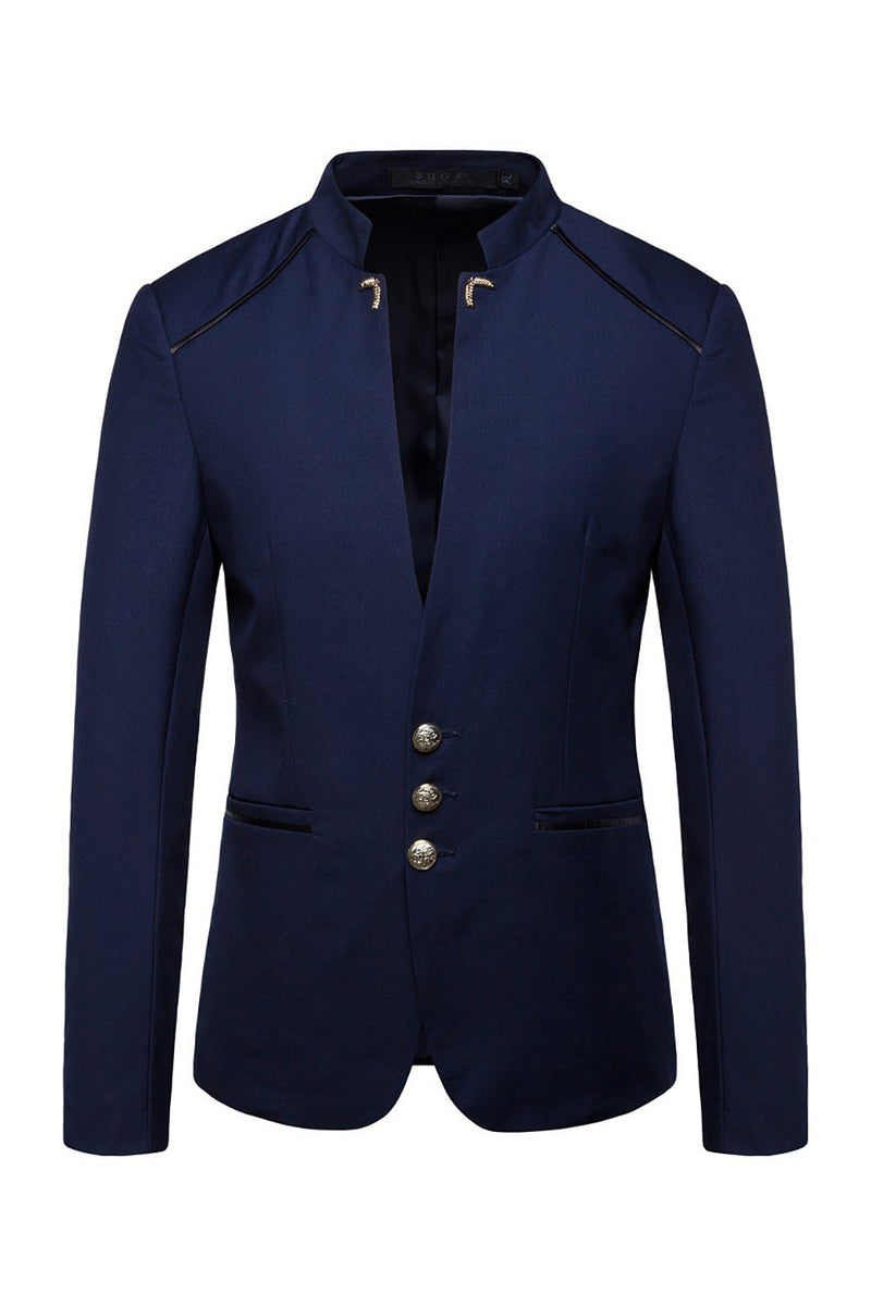 Load image into Gallery viewer, Navy Stand Collar Single Breasted Men&#39;s Blazer