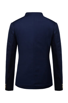 Navy Stand Collar Single Breasted Men's Blazer