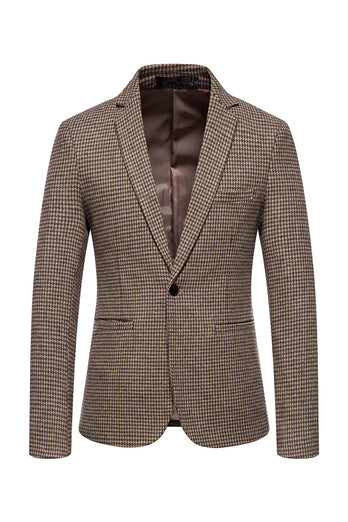 Khaki Plaid One Button Men's Blazer