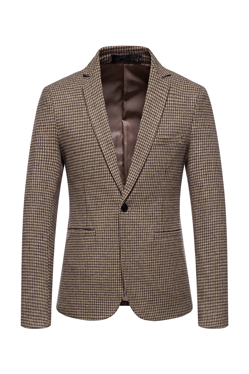 Load image into Gallery viewer, Khaki Plaid One Button Men&#39;s Blazer