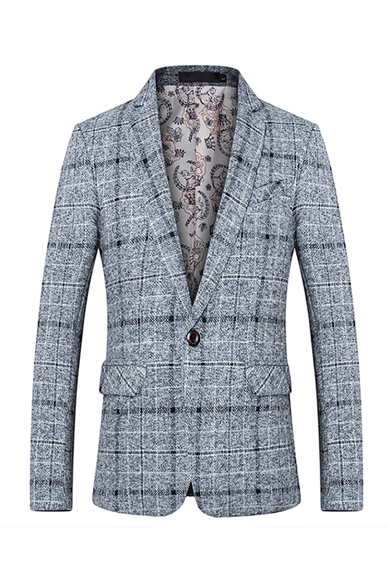 Load image into Gallery viewer, Grey Grid Notched Lapel Men&#39;s Blazer