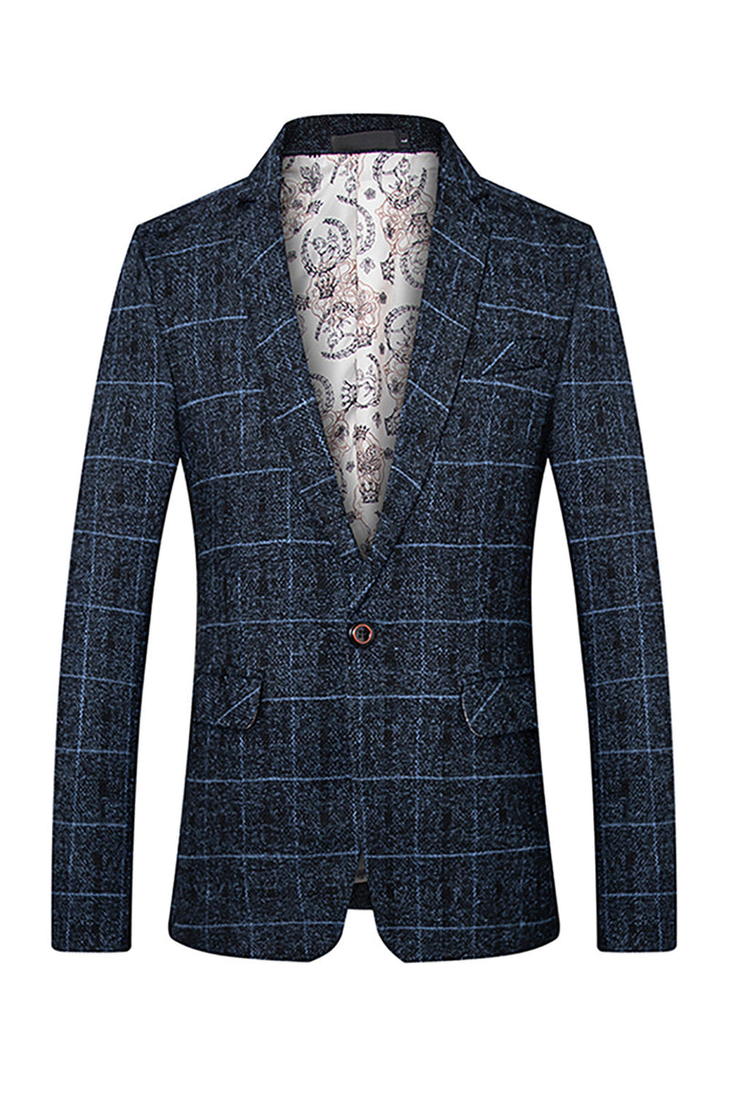 Load image into Gallery viewer, Grey Grid Notched Lapel Men&#39;s Blazer