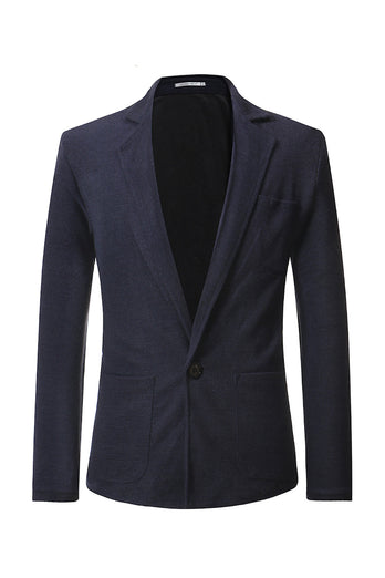 Black Knitted Notched Lapel Men's Blazer