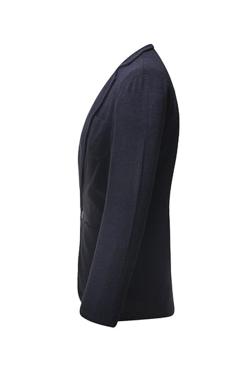 Black Knitted Notched Lapel Men's Blazer