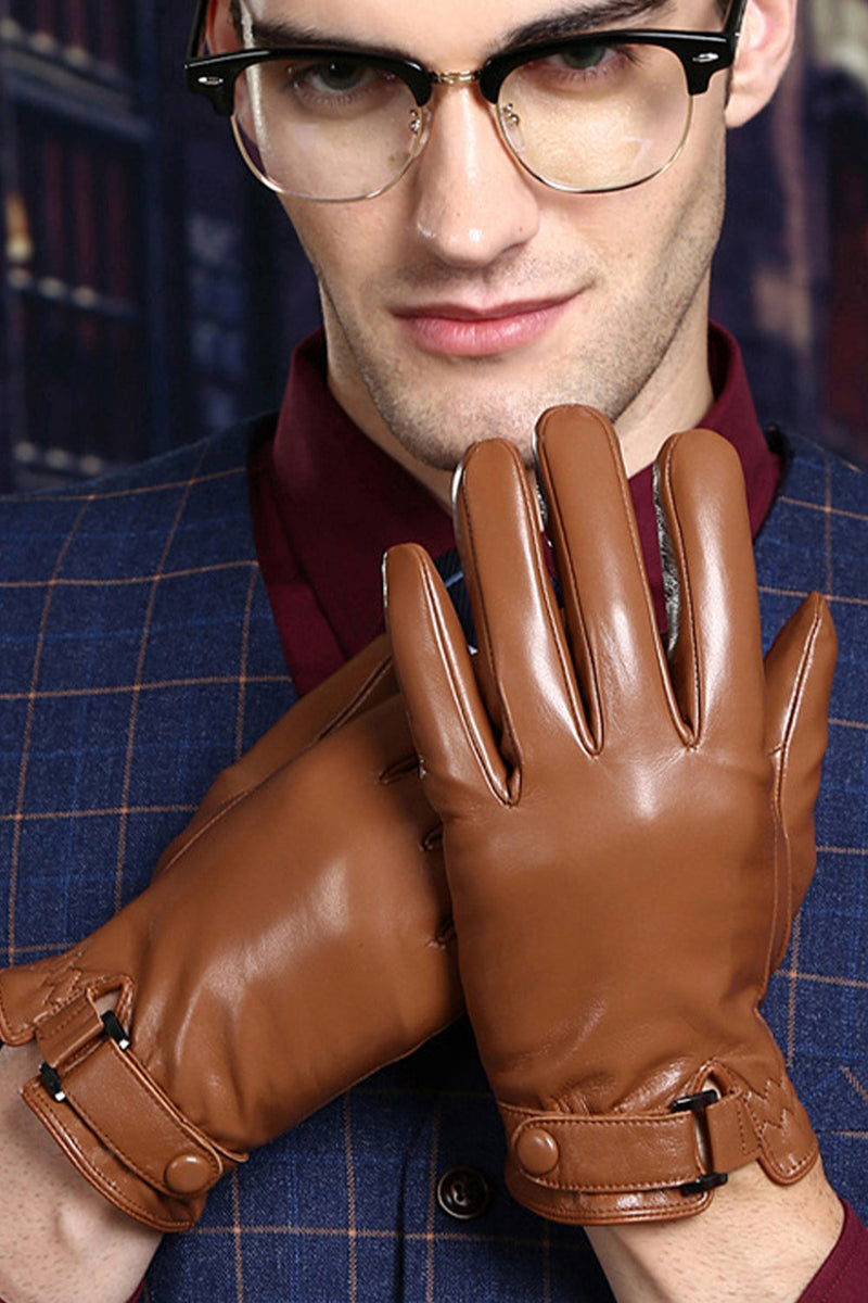 Load image into Gallery viewer, Black Leather Buckled Winter Gloves For Men