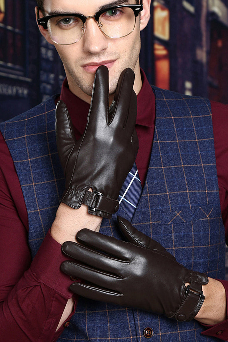 Load image into Gallery viewer, Black Leather Buckled Winter Gloves For Men