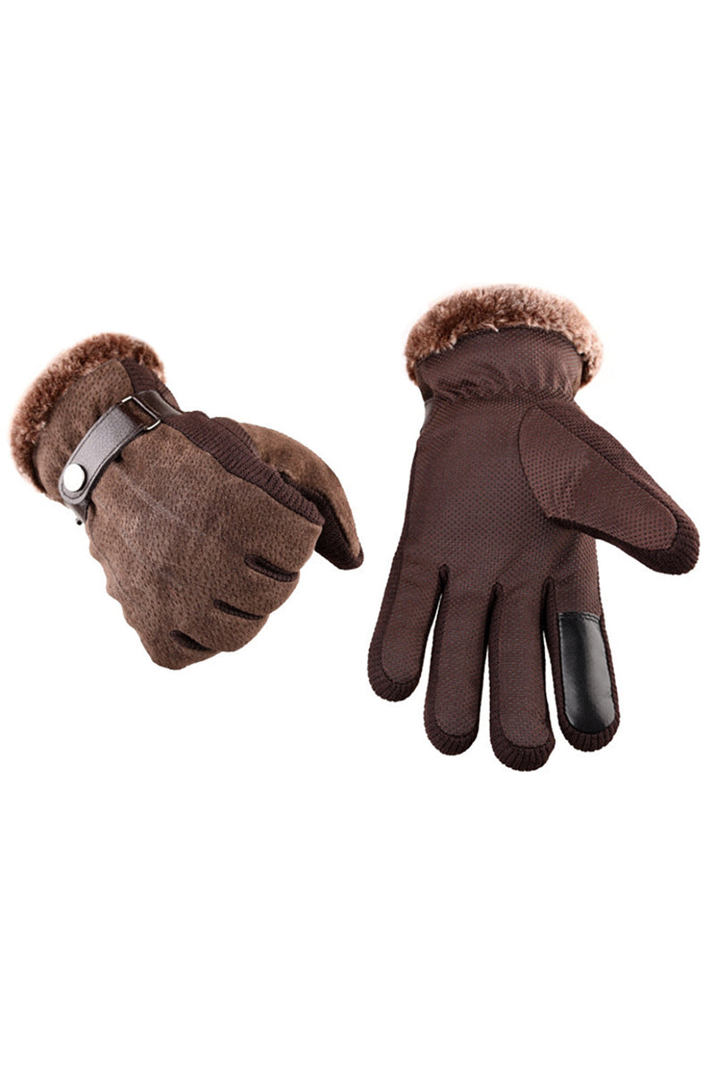 Load image into Gallery viewer, Black Buckled Pigskin Warm Winter Men Gloves with Feather