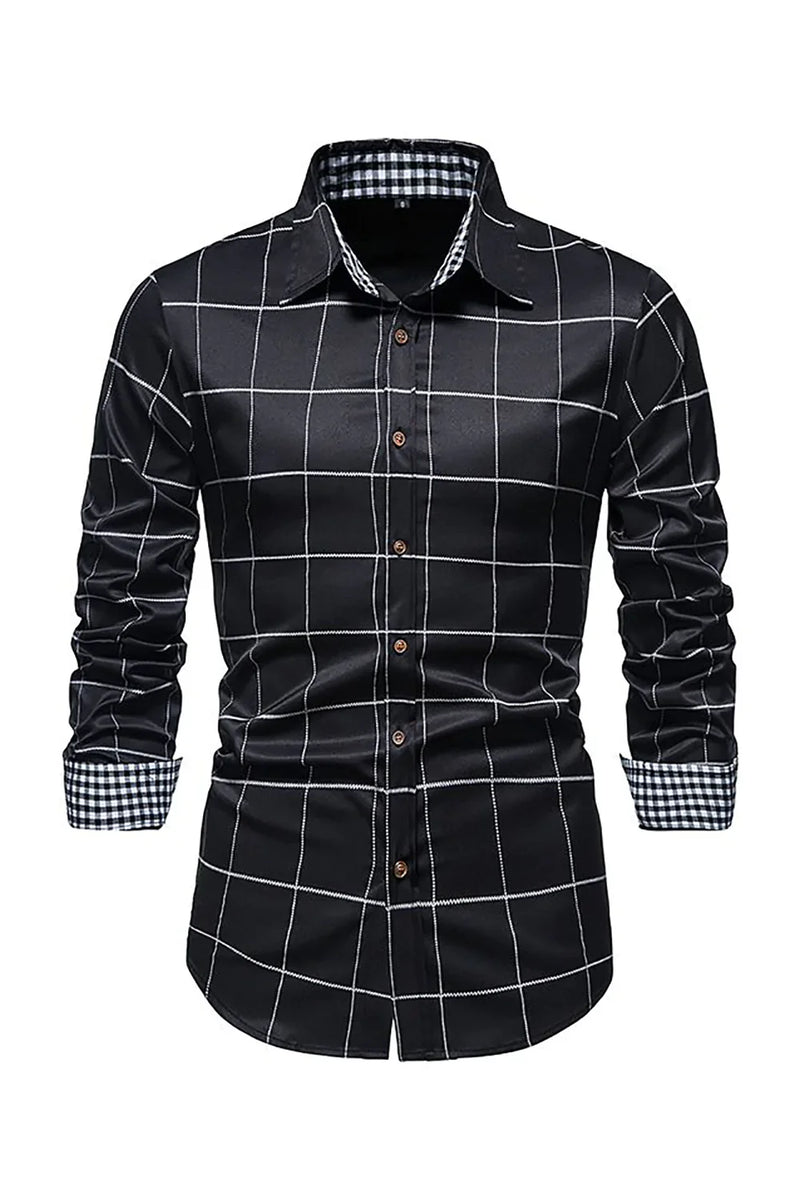 Load image into Gallery viewer, Navy Plaid Print Men&#39;s Casual Long Sleeve Shirt