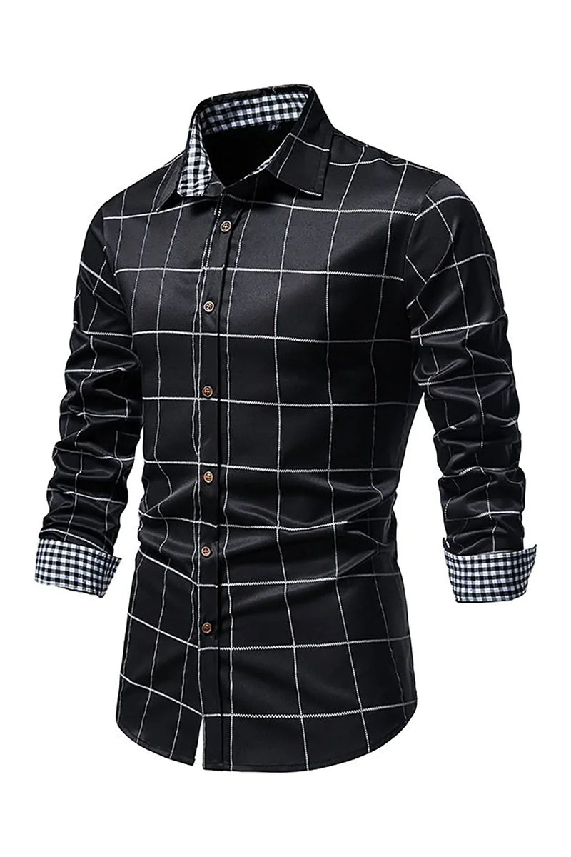 Load image into Gallery viewer, Navy Plaid Print Men&#39;s Casual Long Sleeve Shirt