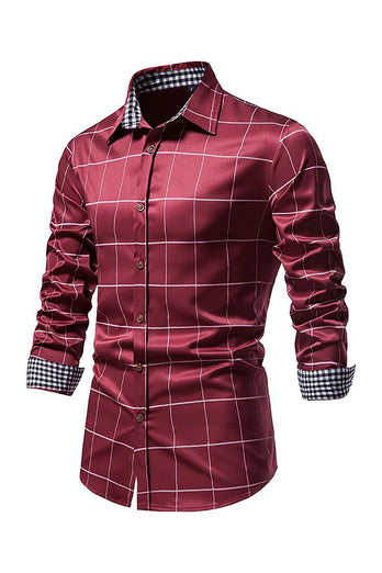 Navy Plaid Print Men's Casual Long Sleeve Shirt