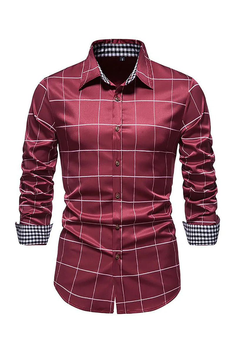 Load image into Gallery viewer, Navy Plaid Print Men&#39;s Casual Long Sleeve Shirt