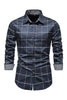 Load image into Gallery viewer, Navy Plaid Print Men&#39;s Casual Long Sleeve Shirt