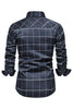 Load image into Gallery viewer, Navy Plaid Print Men&#39;s Casual Long Sleeve Shirt