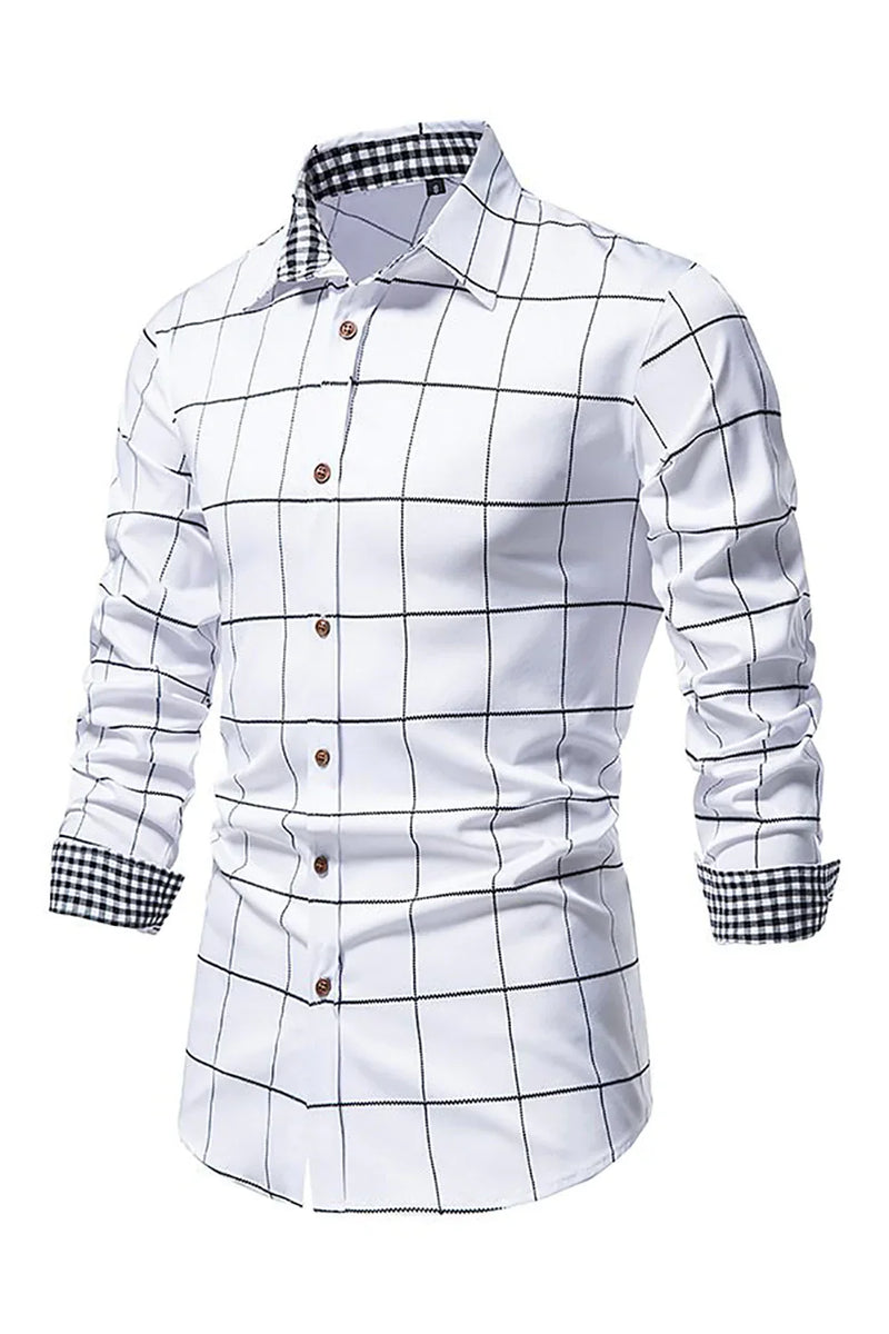 Load image into Gallery viewer, Navy Plaid Print Men&#39;s Casual Long Sleeve Shirt