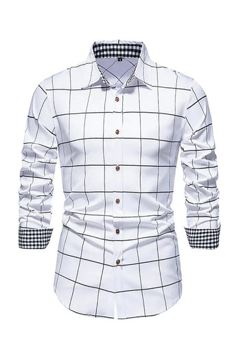 Navy Plaid Print Men's Casual Long Sleeve Shirt